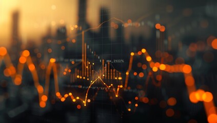 A stock market graph with orange and black lines, representing the financial performance of a company over time. The background is blurred to focus on the detailed upward trend in the trading data.