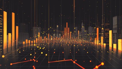 A stock market graph with orange and black lines, representing the financial performance of a company over time. The background is blurred to focus on the detailed upward trend in the trading data.