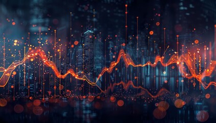 A stock market graph with orange and black lines, representing the financial performance of a company over time. The background is blurred to focus on the detailed upward trend in the trading data.