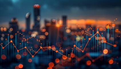A stock market graph with orange and black lines, representing the financial performance of a company over time. The background is blurred to focus on the detailed upward trend in the trading data.