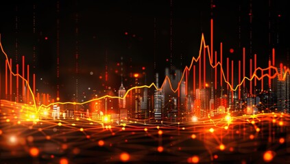 A stock market graph with orange and black lines, representing the financial performance of a company over time. The background is blurred to focus on the detailed upward trend in the trading data.