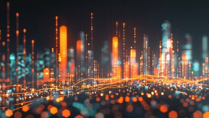 A stock market graph with orange and black lines, representing the financial performance of a company over time. The background is blurred to focus on the detailed upward trend in the trading data.