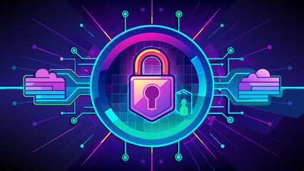 Bringing Cybersecurity Themes to Life with Luminous Neon Lock Designs neon lock backgrounds cyber security backgrounds