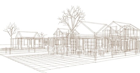 traditional residential house 3d illustration