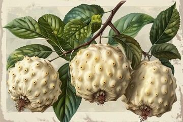 Custard apple isolated on transparent background, old botanical illustration