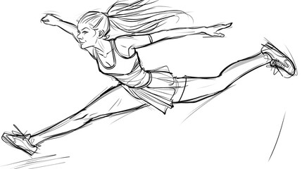 Fototapeta premium Energetic Cheerleader Mid-Jump in Minimalist Single Line Sketch