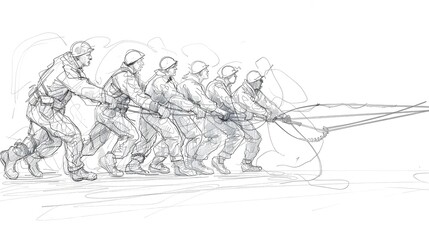 Continuous Line Sketch of Tug-of-War Contest with Competitors