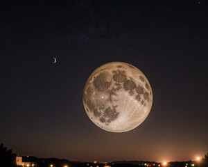 Super full moon in the dark sky. Generative AI