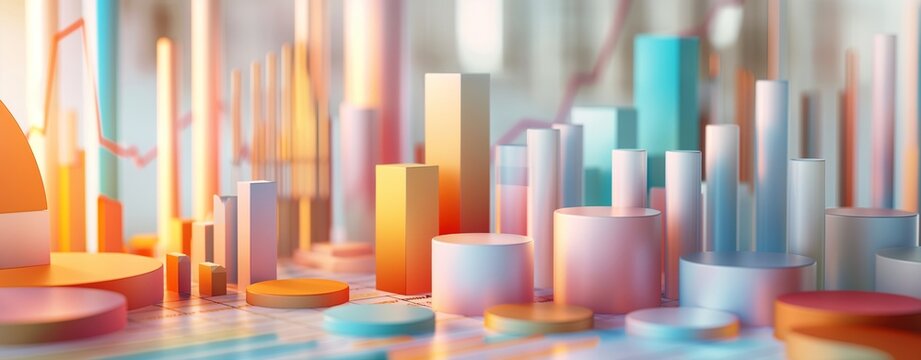 Abstract 3D data visualization chart. Colorful business data analysis 3D chart.
