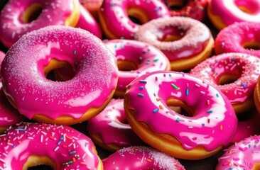 Lots of donuts in pink glaze