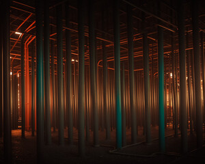 A room with many pipes. Generative AI