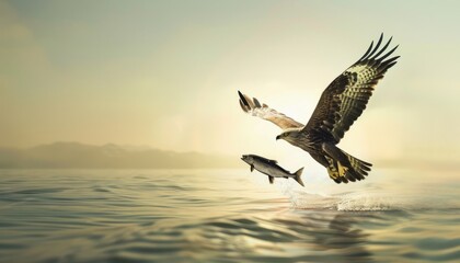 Fototapeta premium The Majestic Black Kite: Aerial Triumph with a Fresh Catch