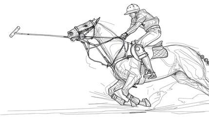 Obraz premium Flowing Polo Player Wielding Mallet in Continuous Line Drawing
