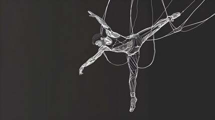 Fluid Gymnast Performing on Gymnastic Rings in Energetic Line Drawing
