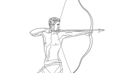 Focused Archer Aiming Bow and Arrow in Outdoor Sporting Pursuit