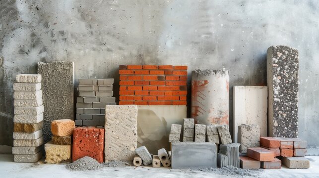 Various building materials arranged in a row