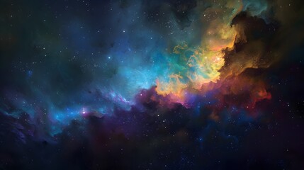 Galactic Core Shrouded in Cosmic Darkness - Digital Painting of Mysterious Universe