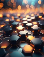 Fototapeta premium Black hexagons with a gentle glow