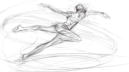 Graceful Ice Dancer in Flowing Single Line Sketch Art
