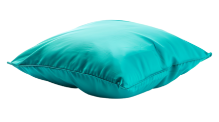 A vibrant turquoise pillow with a smooth surface on a white background, perfect for home decor, adding a pop of color to any space.transparent, png,