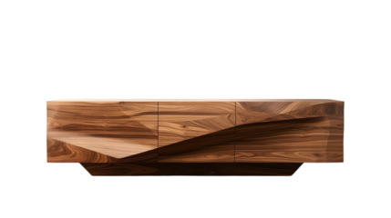 Elegant wooden sideboard with a modern geometric design, perfect for contemporary interiors and stylish living spaces. High-quality craftsmanship.transparent, png,