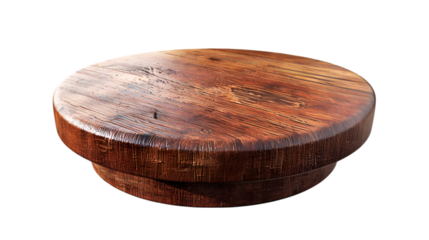Rustic wooden round platform, perfect for showcasing food, products, or decor. Ideal for photography backdrops and kitchen displays.