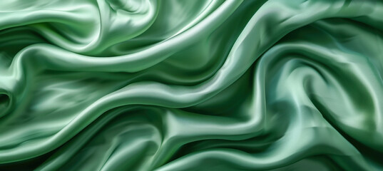 Obraz premium A closeup view showcasing a vibrant green satin textile with a wavelike design pattern