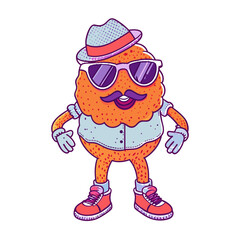 bottomless suglass,illustration,anim, retro, vintage, mascot, character on white background