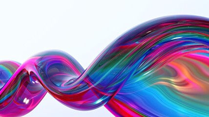 Abstract colorful, glossy, iridescent wave, 3D rendering, digital art, technology background.