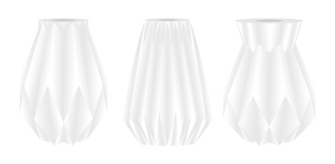 white vase vector set, porcelain vessel for flowers. trendy and modern vase with geometric texture. vector illustration isolated on white background.
