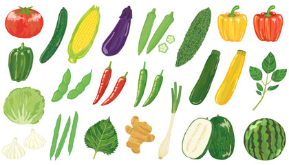 夏野菜のイラストセット ベクター素材