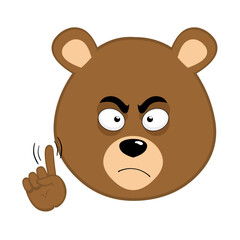vector illustration face brown bear grizzly cartoon, saying no with a hand gesture