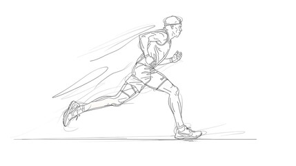 Marathon Runner Silhouette in Single Line Drawing Minimalist Design