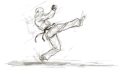 Fototapeta premium Martial Performing Dynamic Karate Kick in Monochrome