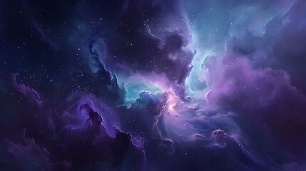 Fototapeta premium Mesmerizing Cosmic Landscape with Vibrant Nebulae and Glowing Stars in Nocturnal Skyscape