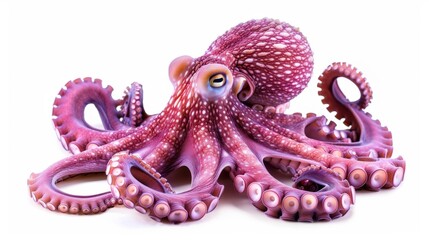 Fototapeta premium Magenta color octopus isolated on white