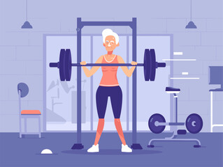 Fototapeta premium Age-Defying Determination: Elderly Woman's Strength and Willpower Embodied in Gym Workout