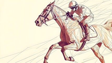 Obraz premium Minimalist Line Art of Jockey Riding a Horse in Dynamic Motion