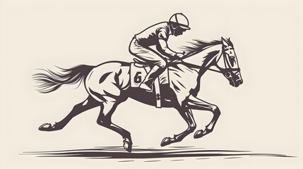 Obraz premium Minimalist Line Art of Jockey Riding Horse in Motion