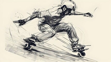 Fototapeta premium Minimalist One-Line Sketch of Roller Skater Performing Tricks