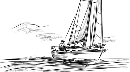 Minimalist Silhouette of a Yachtsman Sailing on the Open Sea