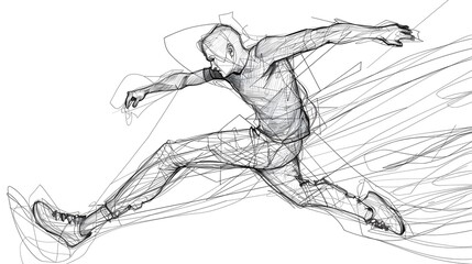 Parkour Athlete Vaulting in Fluid One-Line Drawing