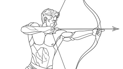 Powerful Archer Aiming Bow and Arrow in Outdoor Fantasy Setting