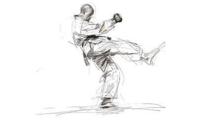 Fototapeta premium Powerful martial arts kick by male athlete in motion during combat sports training session