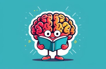 Cartoon brain with a book in hands