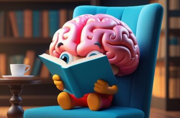 Cartoon brain with a book in the chair