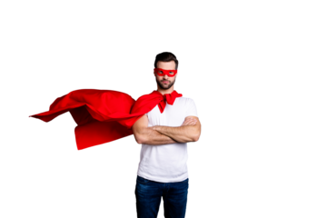 Portrait of his he nice-looking attractive content virile sporty macho bearded guy folded arms isolated over gray pastel violet purple background