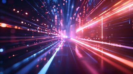 Obraz premium Futuristic technology background with glowing lines and light effects.