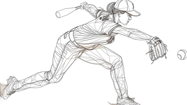 baseball player throwing ball, action, line art clip art preview