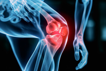 Knee painful, osteoarthritis, Arthritic knee joint anatomy, Film x-ray.